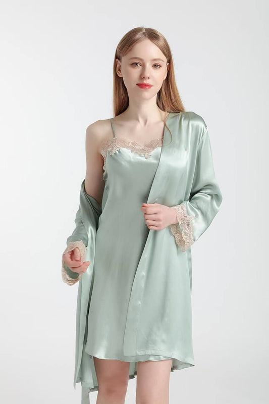 16-Momme Mulberry Silk Robe & Slip Dress Set – Women’s Sleepwear