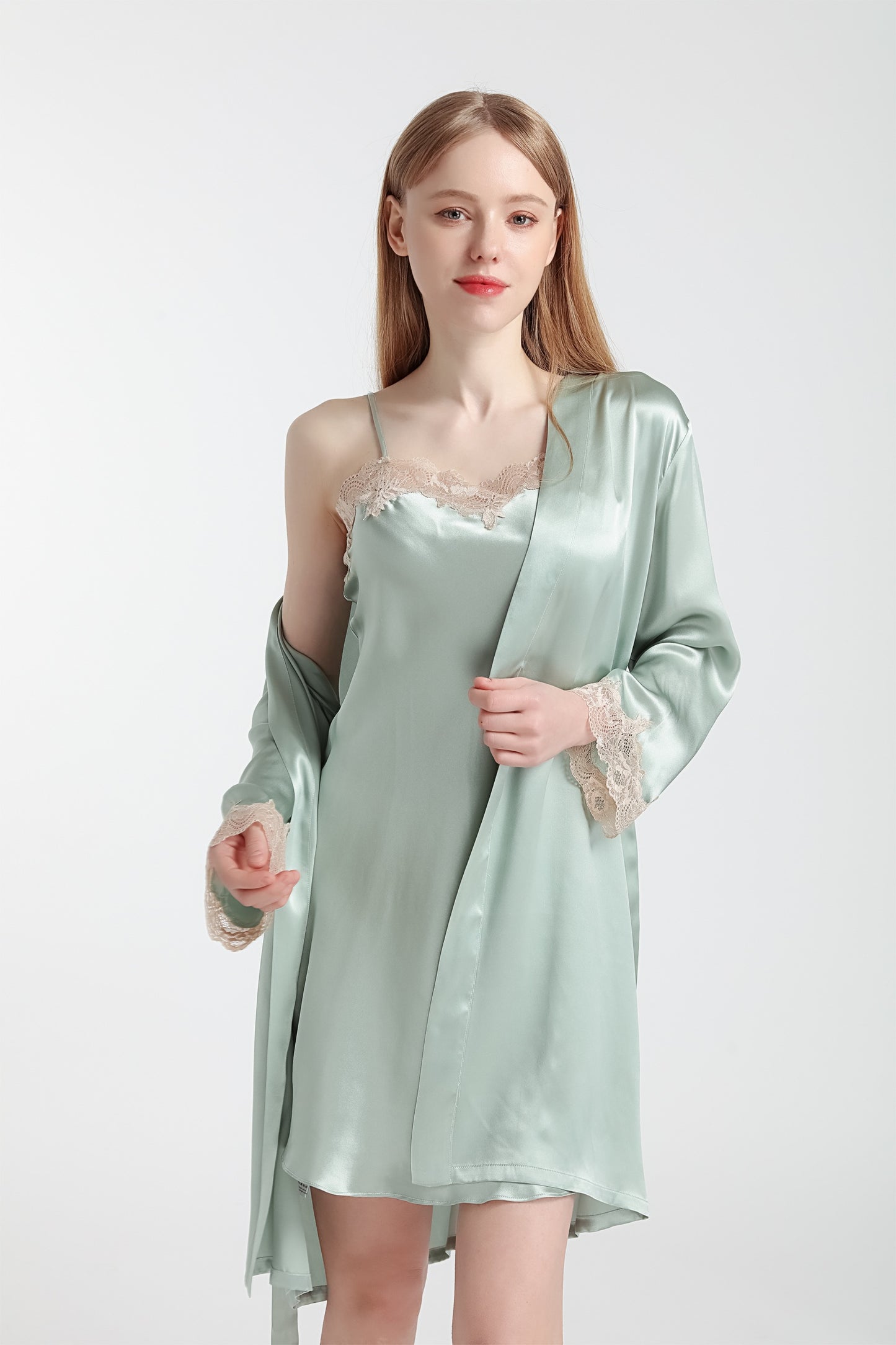 16-Momme Mulberry Silk Robe & Slip Dress Set – Women’s Sleepwear