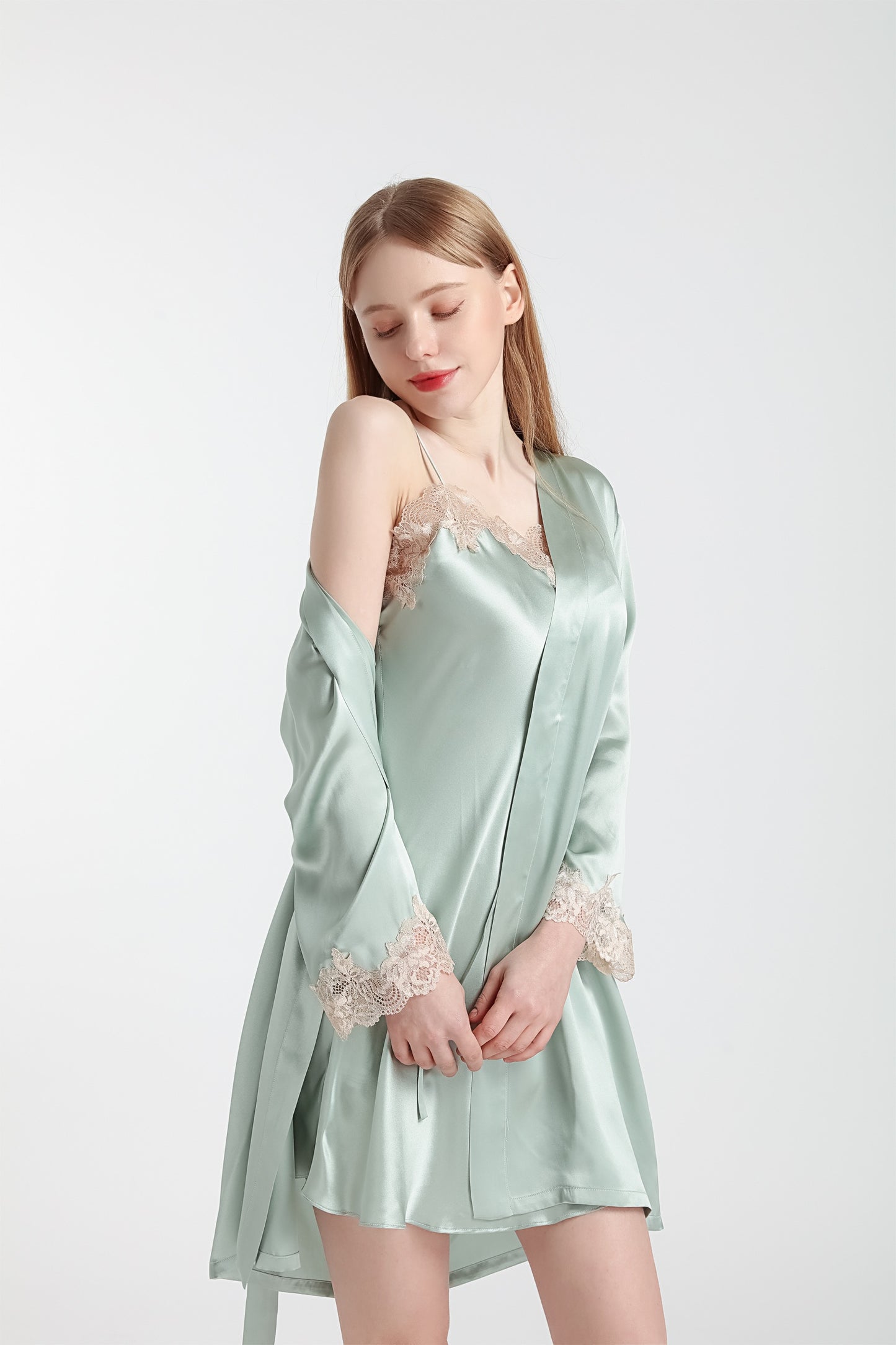 16-Momme Mulberry Silk Robe & Slip Dress Set – Women’s Sleepwear