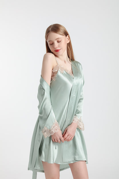 16-Momme Mulberry Silk Robe & Slip Dress Set – Women’s Sleepwear