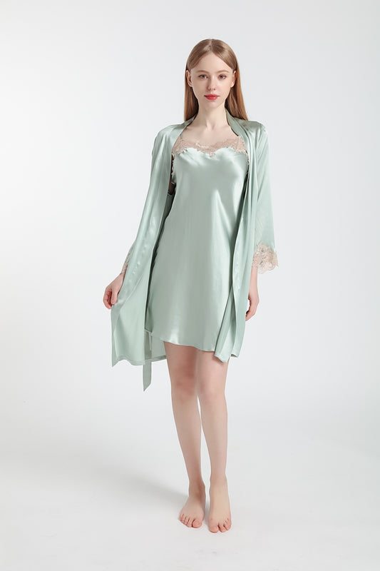 16-Momme Mulberry Silk Robe & Slip Dress Set – Women’s Sleepwear