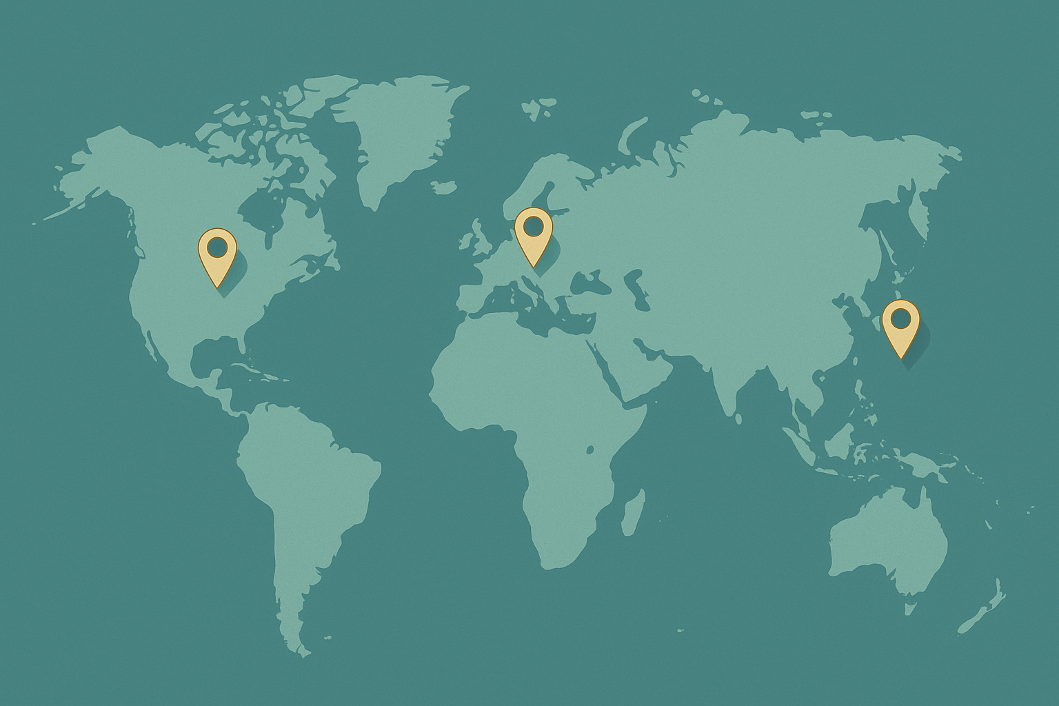Stylized world map with gold pins